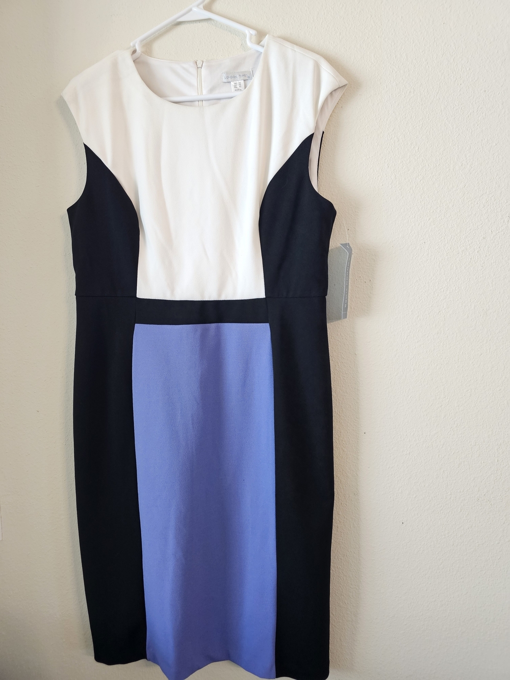 London Times Colorblock Midi Dress in White, Black & Periwinkle